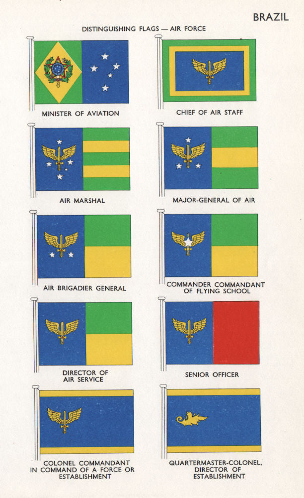 BRAZIL AIR FORCE FLAGS Minister of Aviation Chief of Air Staff Air Marshal 1958